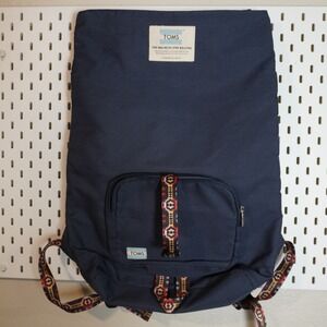TOMS Navy Blue Backpack Tribal‎ Pattern Straps Front Pocket